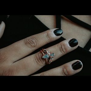 Raw aquamarine copper ring set